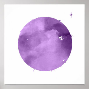 Póster Acuarela Morado Luna & Star Night Sky