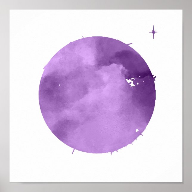 Póster Acuarela Morado Moon & Star Night Sky (Frente)