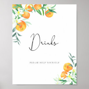 Póster Acuarela naranjas Bebidas sírvete tú mismo