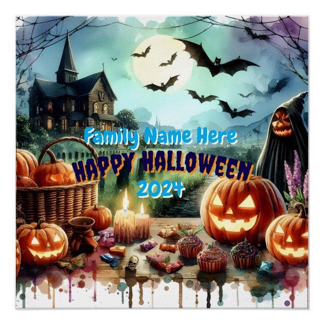 Póster Acuarela nocturna de Eerie Halloween (Anverso)