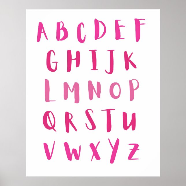 Póster Acuarela Nursery Alphabet Niños ABC rosados (Frente)