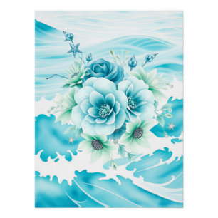 Póster Acuarela oceánica con fondo marino