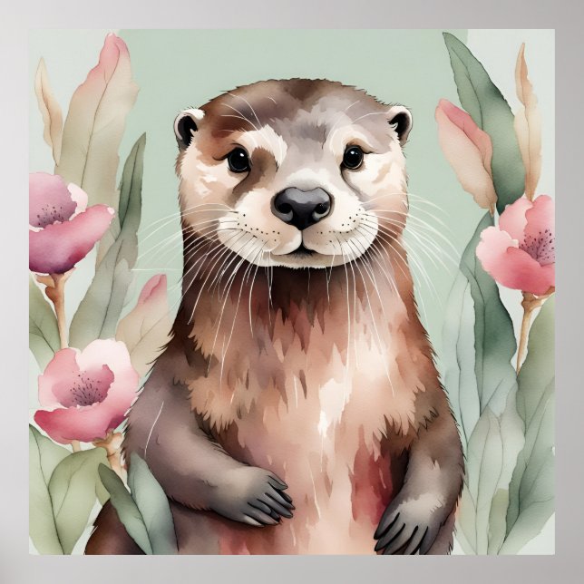 Póster Acuarela Otter Adorable (Frente)