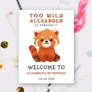 Póster Acuarela Panda Rojo Lindo Cumpleaños 1