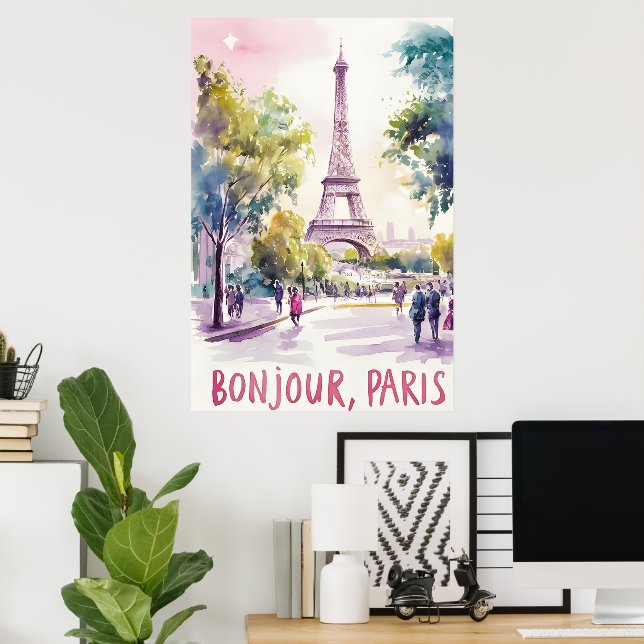 Póster Acuarela parisina de la Torre Eiffel (Oficina en casa)