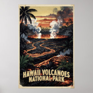 Póster Acuarela Parque Nacional de los Volcanes de Hawái 