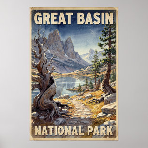 Póster Acuarela Parque Nacional Great Basin Retro