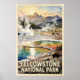 Póster Acuarela Parque Nacional Yellowstone Retro