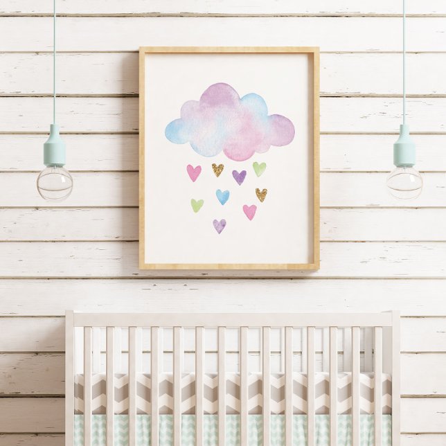 Póster Acuarela Pastel Corazones Nube Niña Nursera (Subido por el creador)