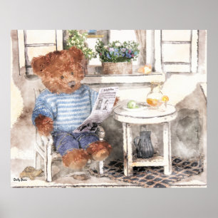 Póster Acuarela pequeña de los osos - oso de la lectura