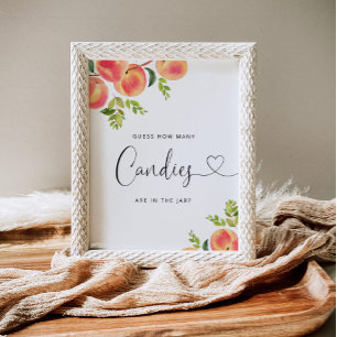 Póster Acuarela pequeño melocotón adivina cuántos dulces