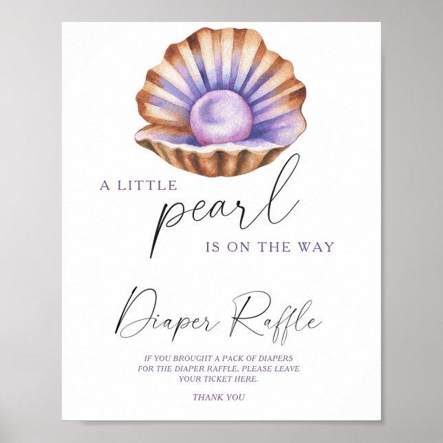 Póster acuarela perla ducha bebé Diaper raffle (Frente)