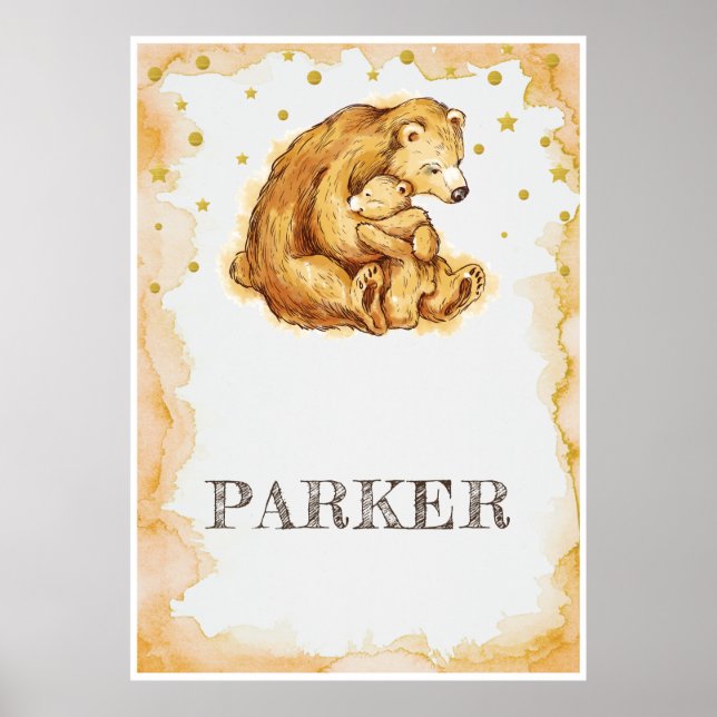 Póster acuarela personalizada del oso (Frente)
