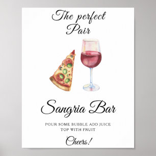 Póster Acuarela Pizza Vino Bridal Ducha Sangria bar