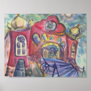 Póster Acuarela que pinta la sinagoga vieja de Ottawa