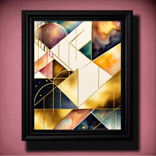 Póster Acuarela Resumen de pintura geométrica Gold 4:5