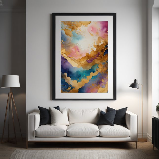 Póster Acuarela Resumen Pintura Orgánica Oro 2:3 (Shown larger than 24x36)