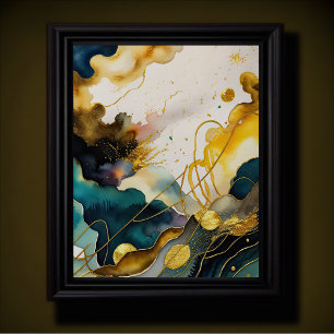 Póster Acuarela Resumen Pintura Orgánica Oro 4:5