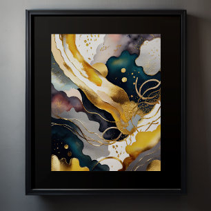 Póster Acuarela Resumen Pintura Orgánica Oro 4:5