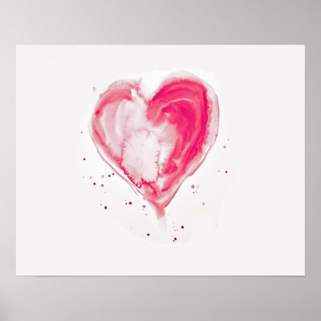 Póster Acuarela rosa del corazón (Frente)