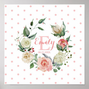 Póster Acuarela rosa Floral Polka Dots Chica Nursery