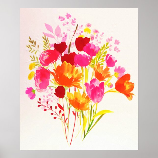 Póster Acuarela rosa melocotón prado floral (Frente)