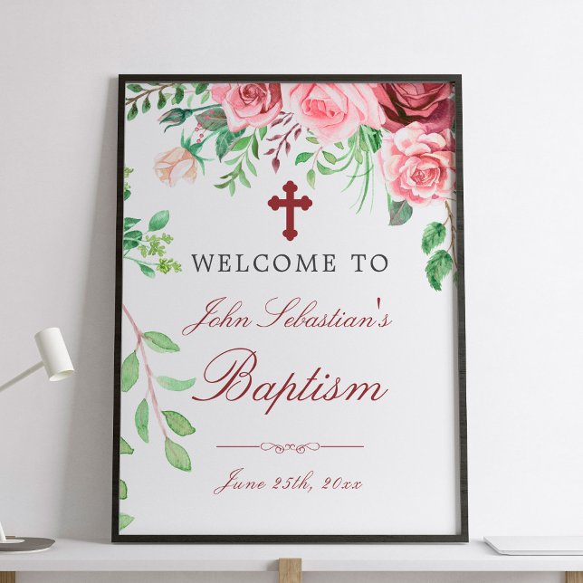 Póster Acuarela Roses rosas rosas rosadas Jardín Bautismo (Subido por el creador)
