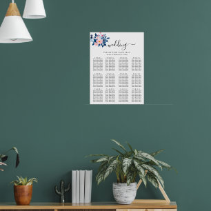 Póster Acuarela Rústica de un Ramo Floral Rosa y Azul