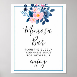 Póster Acuarela Rústica de un Ramo Floral Rosa y Azul