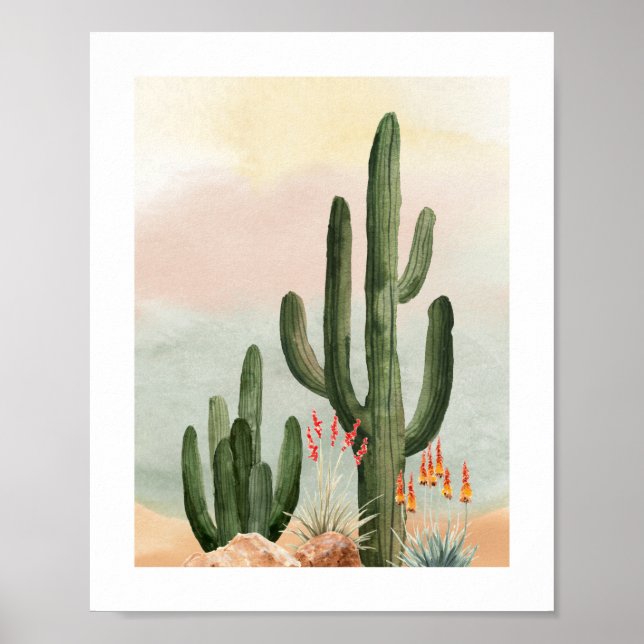 Póster Acuarela Saguaro Cactus Poster de guardería (Frente)