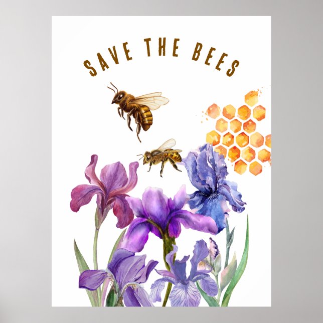 Póster Acuarela Salvar a las abejas (Frente)