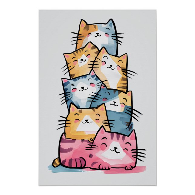 Póster Acuarela singulares gatos modernos (Anverso)