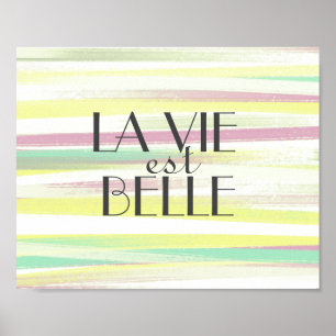 Póster acuarela stripes la vie est belle cita francesa