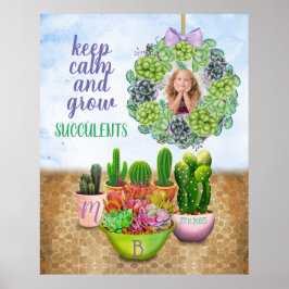 Póster Acuarela Suculenta Cactus de Wreath Monograma Foto