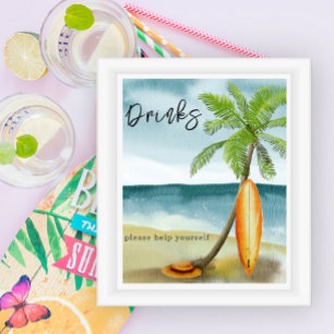 Póster Acuarela surf playa - Bebidas