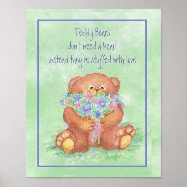 Póster Acuarela Teddy Oso arbolado de flores cita diverti (Frente)