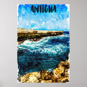 Póster Acuarela tropical de la isla caribeña de Antigua