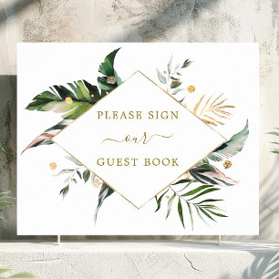 Póster Acuarela tropical deja Rótulo de libro de Bodas