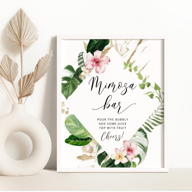 Póster acuarela tropical Monstera mimosa signo de barra (Subido por el creador)