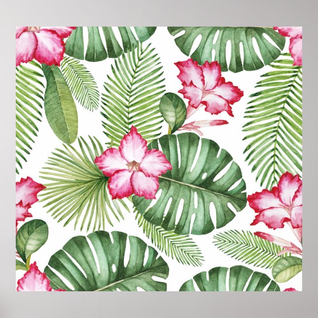 Póster Acuarela tropical: patrón sin foco (Frente)