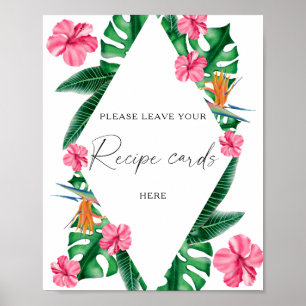 Póster acuarela tropical - Tu carta de recetas aquí