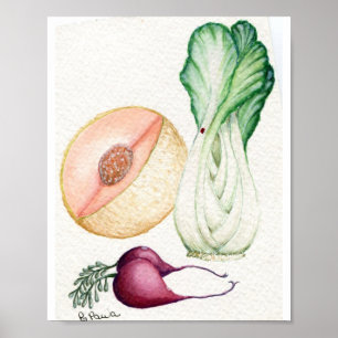 Póster acuarela vegetal y frutal