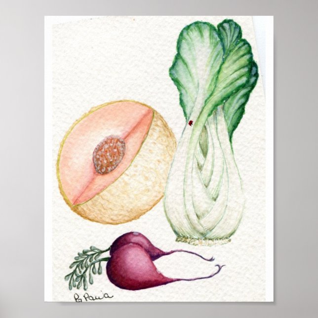 Póster acuarela vegetal y frutal (Frente)