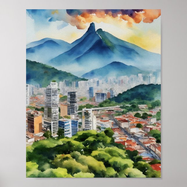 Póster Acuarela Venezuela de Caracas (Frente)