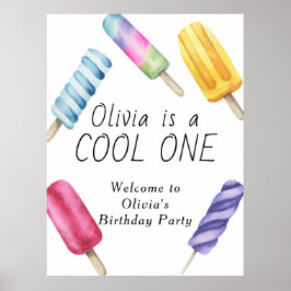 Póster Acuarela Verano Popsicle Hielo Crema Niños Cumplea