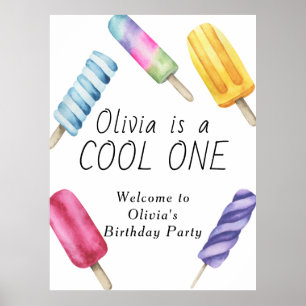 Póster Acuarela Verano Popsicle Hielo Crema Niños Cumplea