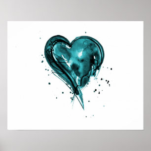 Póster Acuarela verde azulada del corazón