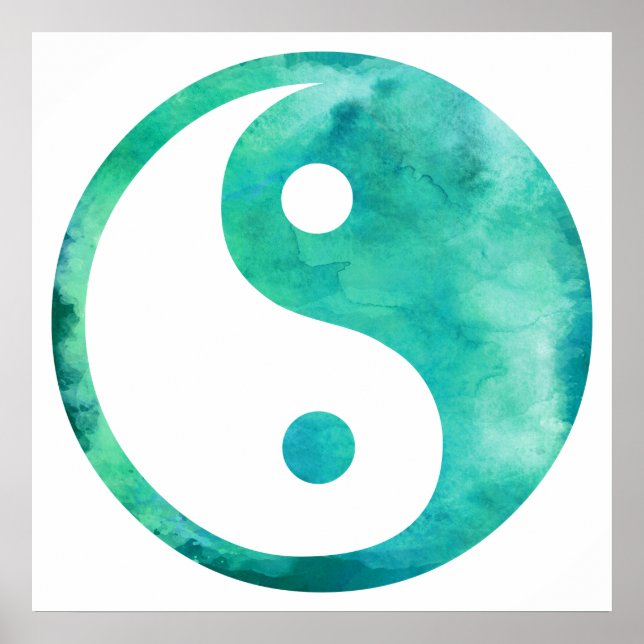 Póster Acuarela verde azulada Yin Yang Taoismo Balance (Frente)