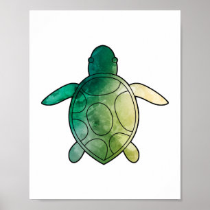 Póster Acuarela verde de tortuga marina