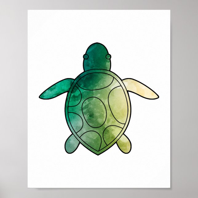 Póster Acuarela verde de tortuga marina (Frente)
